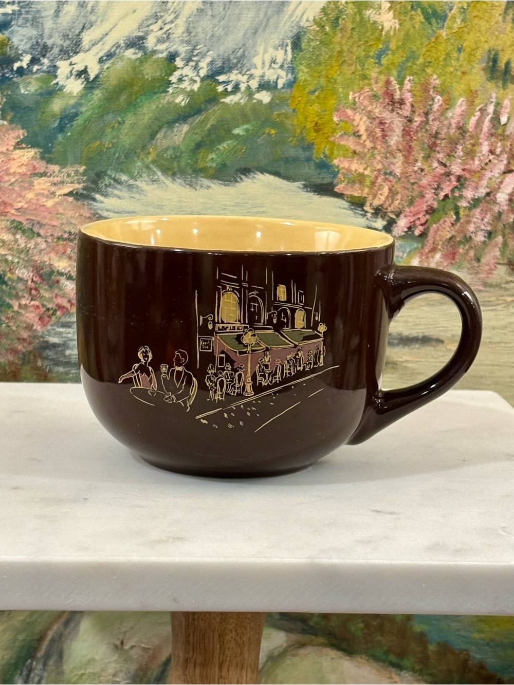 Vintage Parisian Street Cafe Brown & Yellow Large Stoneware Coffee Mug